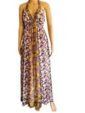 VTG Moda international small silk Floral Halter Maxi Dress